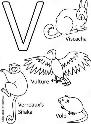 V animals names, Alphabet coloring for kids, Alphabet animals coloring page, ABC coloring, Preschool education