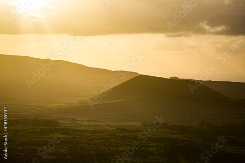 Sunrise over an extinct vulcano on Terceira island, Azores. Beautiful light. © Maurits