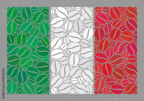 Mosaic Italy Flag designed with coffee grain icons. Vector coffee mosaic Italy Flag combined for coffee delivery projects. Italy Flag collage is designed of random coffee seeds.