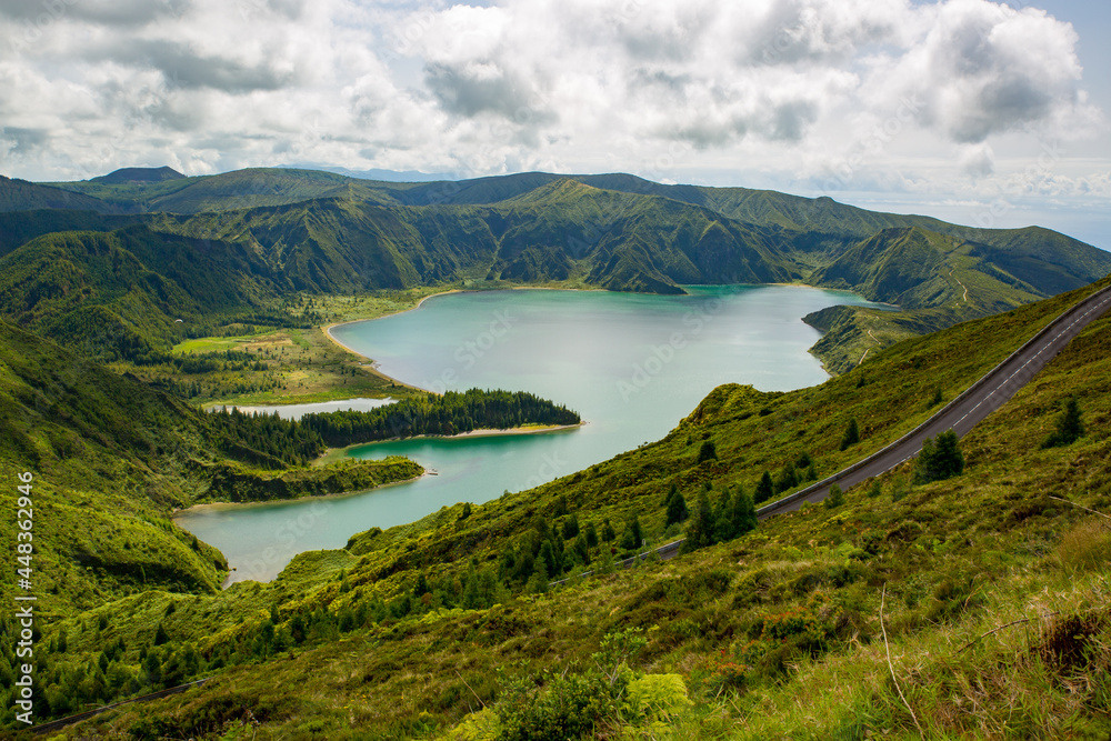 lake in the mountains, the caldera of Lagoa do Fogo Azores