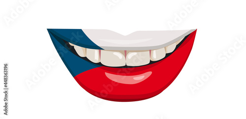 The flag of Czech Republic on the lips. A woman's smile with white teeth. Vector illustration.