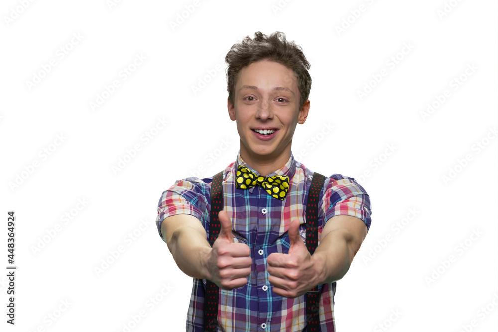Happy cheerful teenager's showing two thumbs up. Happy cheerful teenager's showing two thumbs up.
