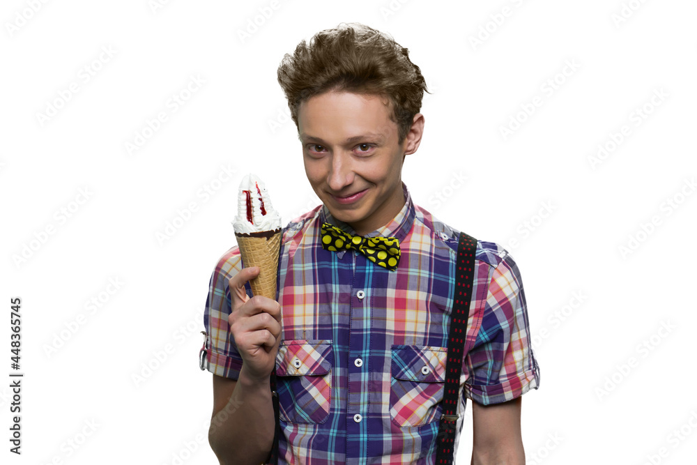Portrait of handsome teenager with ice-cream. Portrait of handsome teenager with ice-cream.