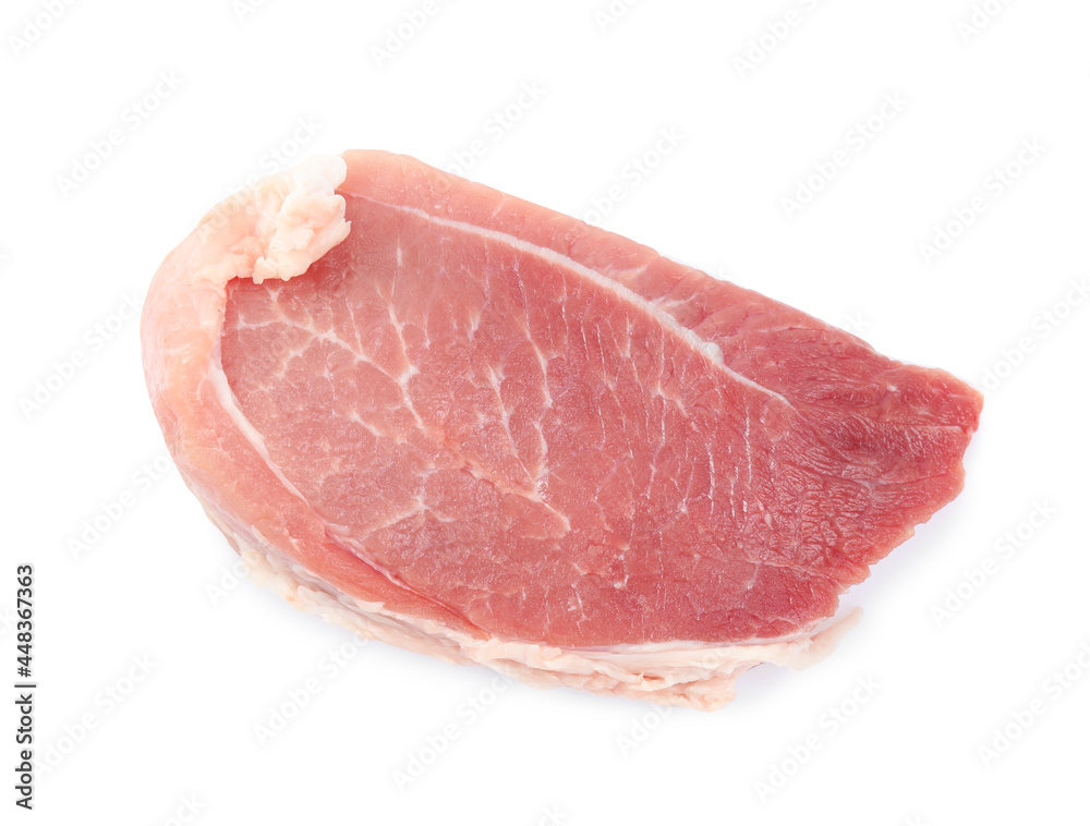 Piece of raw meat isolated on white, top view Piece of raw meat isolated on white, top view
