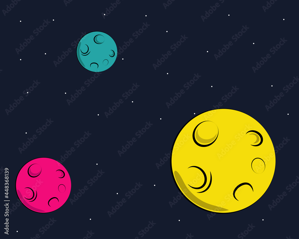 Flat design: space and planet concept. Cute template with planets and Stars in space.