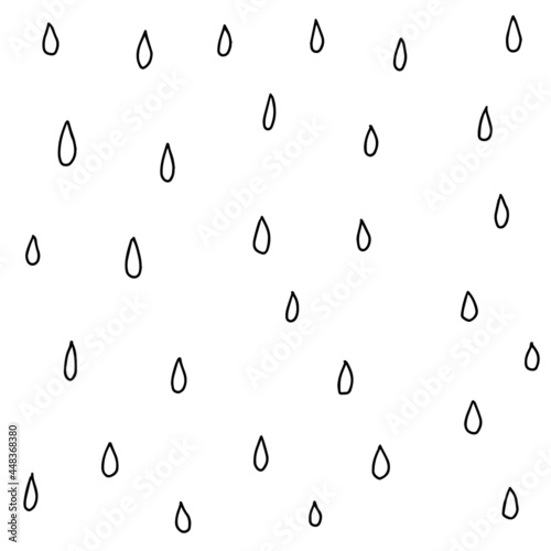 Rain drops tears autumn hand drawn black and white doodle vector background pattern. Typography and digital use.