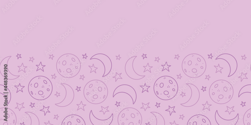 Light purple cute moon stars repeat border print Light purple cute moon stars repeat border print