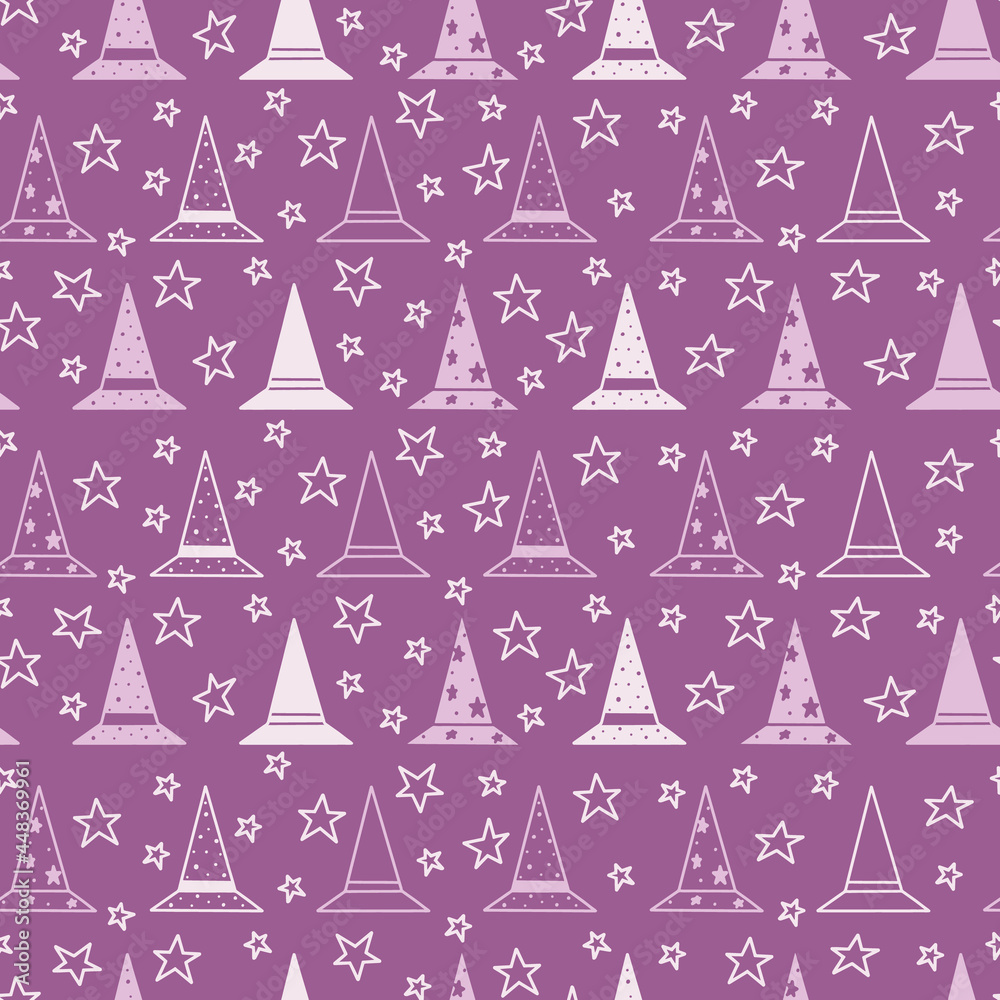 Purple halloween witch hat repeat pattern print