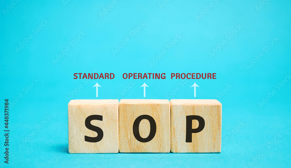 Wooden blocks with the word SOP ( Standard operating procedure ). Instructions to assist employees in complex routine operations. Business concept - obrazy, fototapety, plakaty 