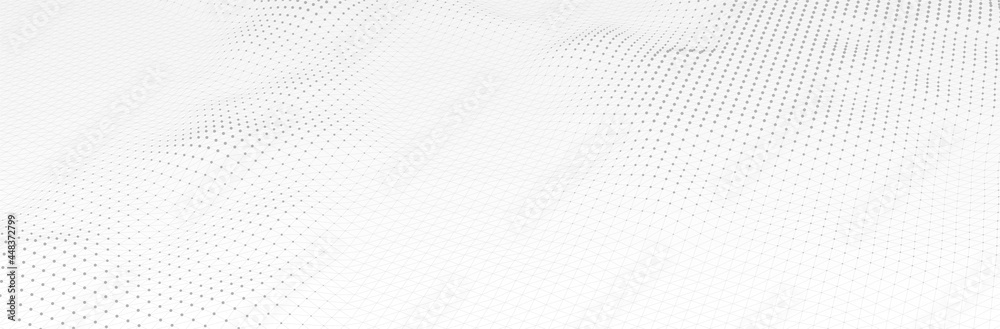 White Gray background. 3d dotted surface. Futuristic landscape. Technology presentation backdrop. Vector illustration