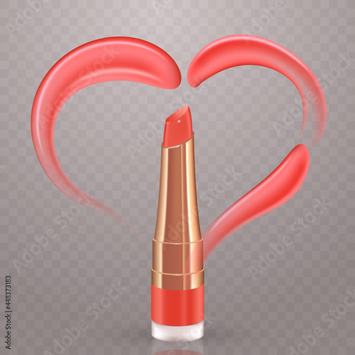 Pink heart of realistic vector cream or lipstick smears. Transparent background.