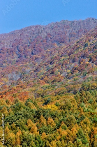 秋の紅葉で色づいた山。磐梯山 © Shin Iida