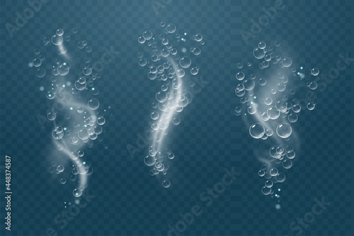 Set of bubbles under water isolated vector illustration on transparent background. Bubble fizz air.