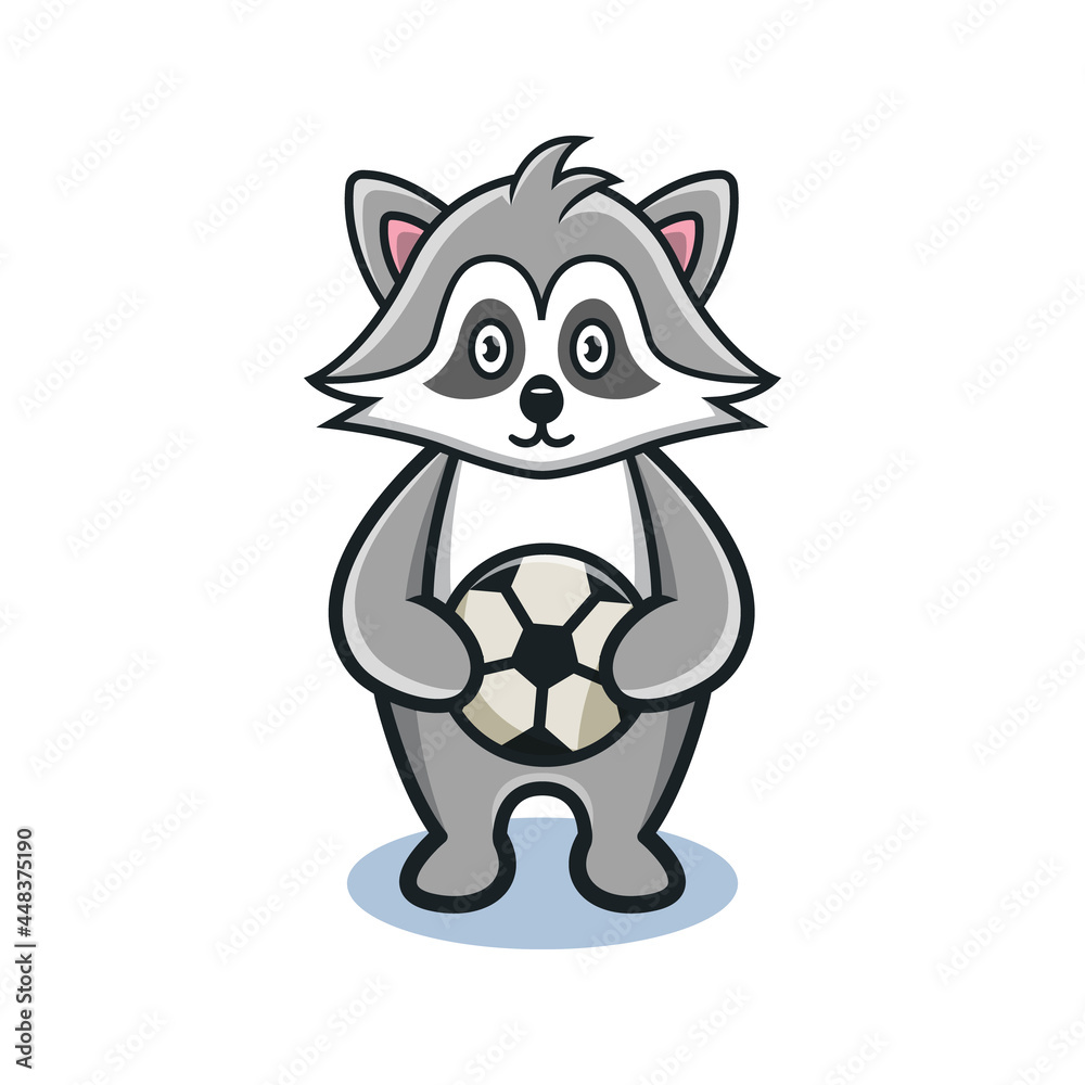 cute raccoon cartoon animal holding ball