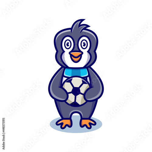 cute penguin cartoon animal holding a ball
