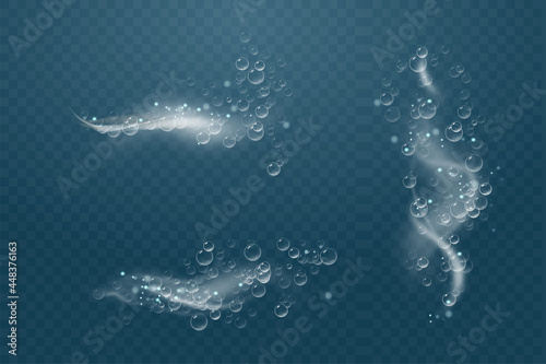 Set of bubbles under water isolated vector illustration on transparent background. Bubble fizz air.