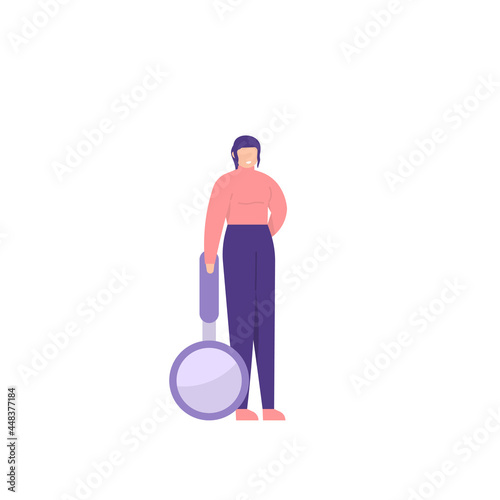 illustration of a woman holding a magnifying glass. looking for something. the concept of finding new members or jobs. flat cartoon style. vector element design