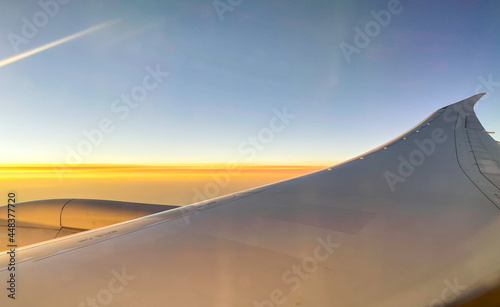 787 wing and winglet at sunset from my airplane window