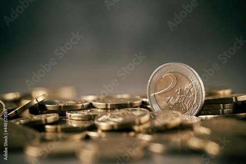 euro coins on the background of the euro