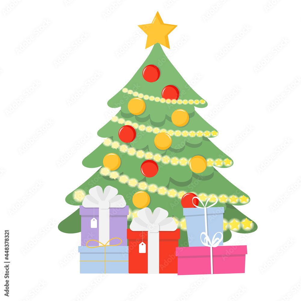 Christmas tree with gift boxes vector illustration