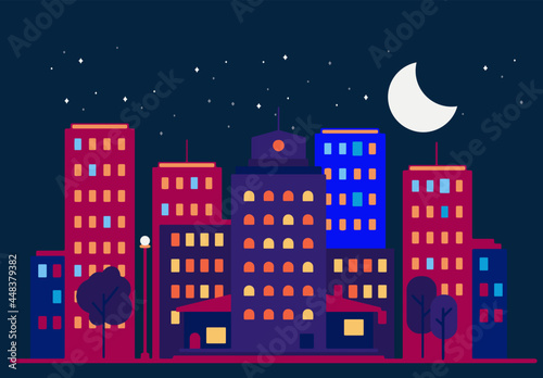 A Night in The City, skyline Vector Art Illustration