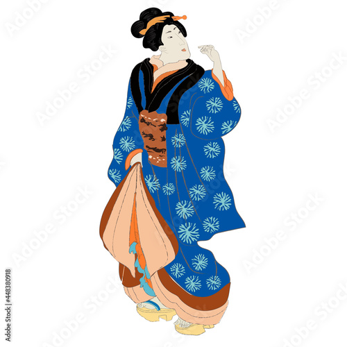 Canvas-taulu Ukiyo-e beauty woman, japanese geisha in kimono vector illustration