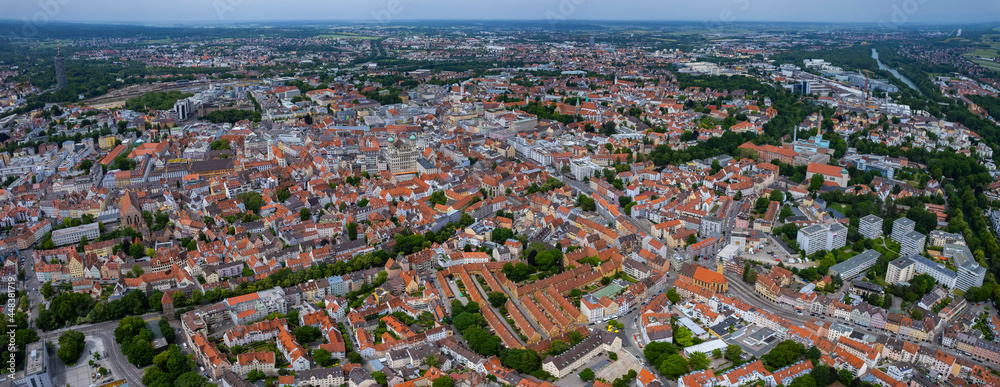 Aerial view of the old town of the city Augsburg in Germany, Bavaria on a sunny spring day.