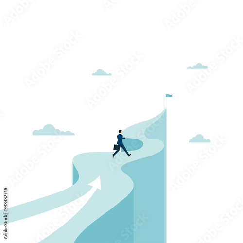 Businessman running towards the target on the mountain