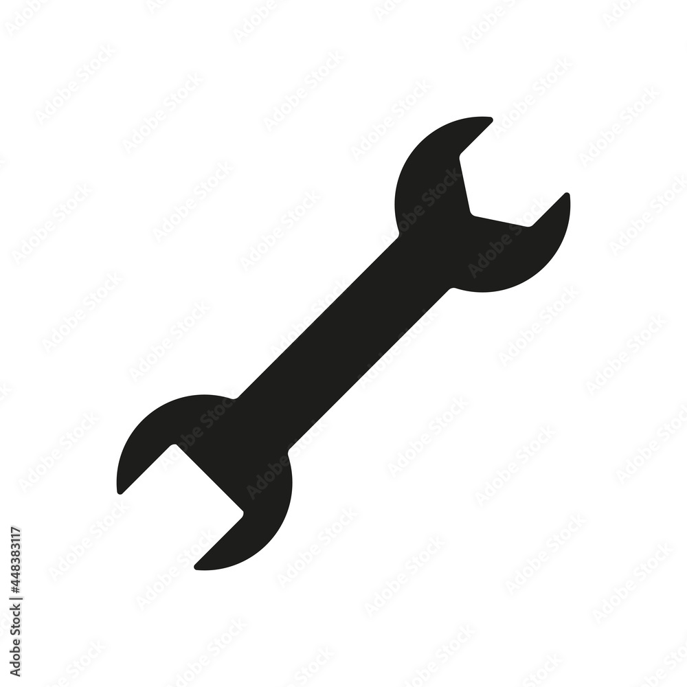 Wrench icon. Repair black silhouette pictogram. Vector isolated on white.	