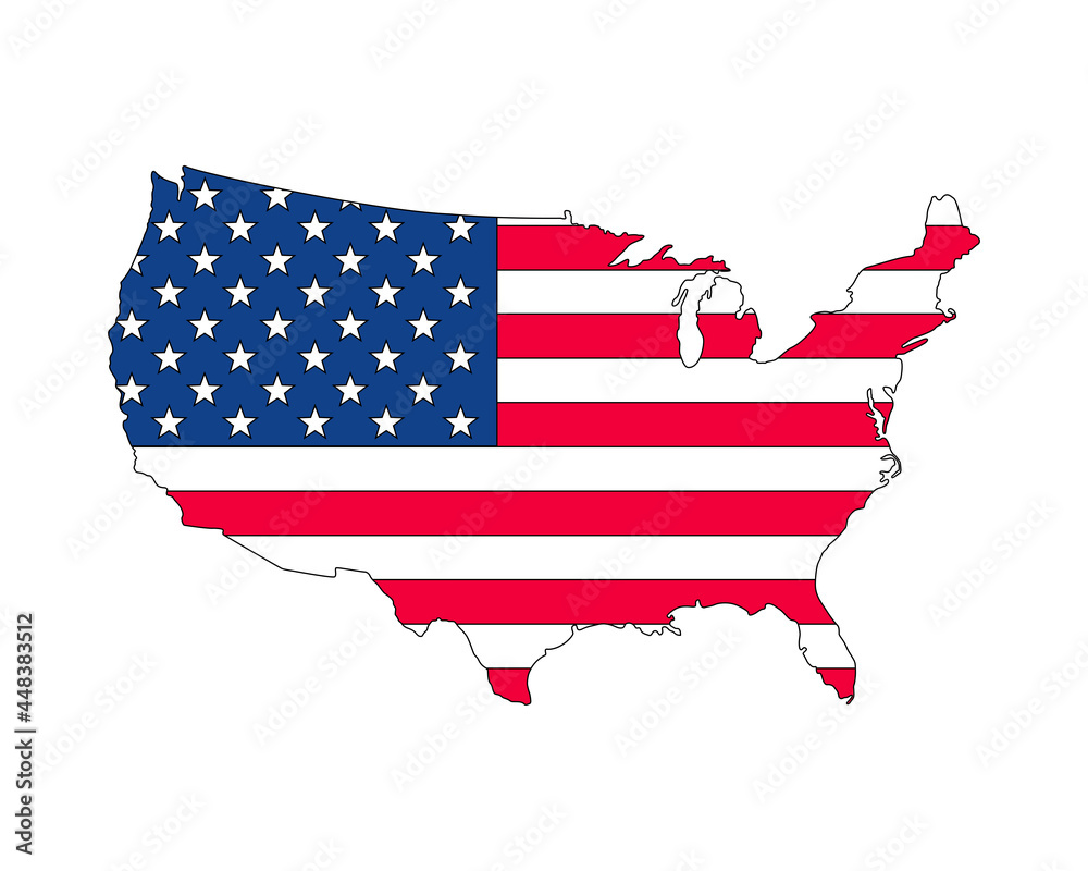USA flag map, flag of the United States of America in contour borders. USA flag map, flag of the United States of America in contour borders.
