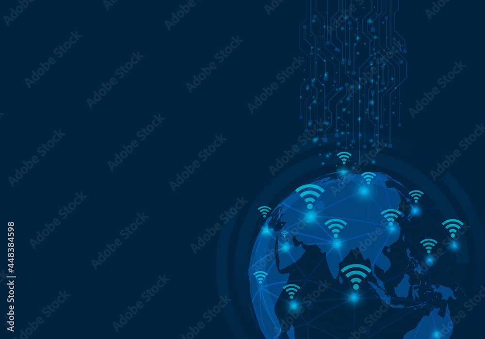 World map internet WiFi.Global communication.technology background with circuit.Internet system. World map internet WiFi.Global communication.technology background with circuit.Internet system.