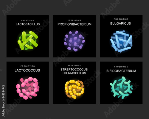 Beneficial bacteria, intestinal probiotics, microorganisms for human health.