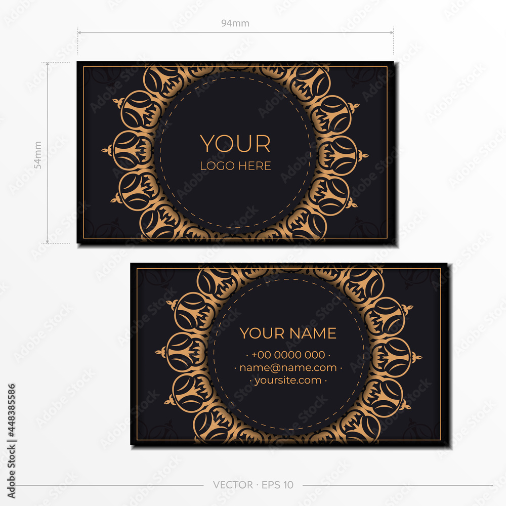 Vector Business cards in black with luxurious patterns. Business card design with vintage ornament. Vector Business cards in black with luxurious patterns. Business card design with vintage ornament.