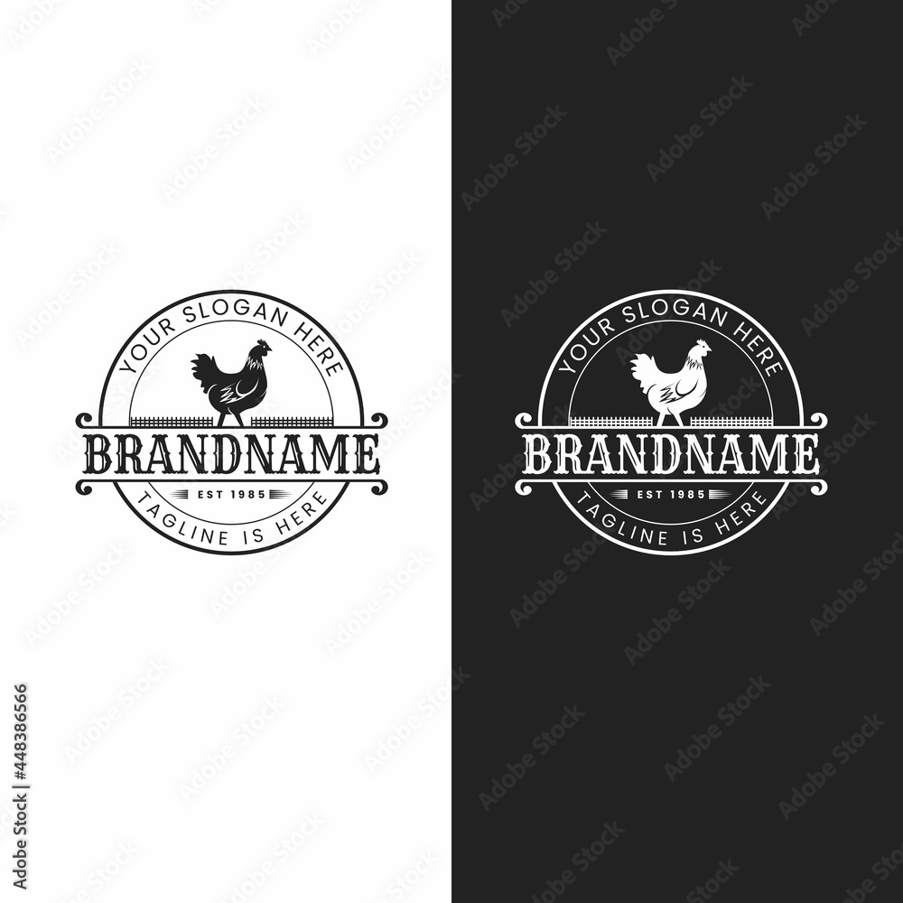 Vintage logo chicken farm illustration