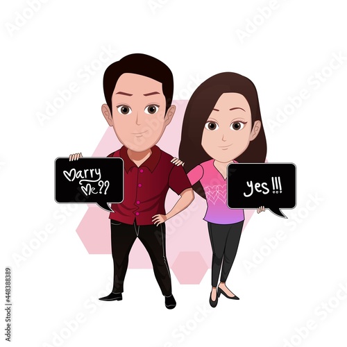 Cartoon carricature of a couple are proposing photo