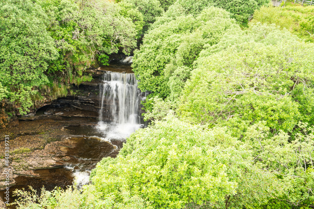 Fototapeta premium A view from the modern (2018) viewing platform of the river Lealt gorge on Skye, Scotland, uk.