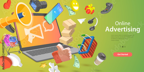 3D Vector Conceptual Illustration of Online Advertising, Digital Promotion Campaign, Internet Shopping