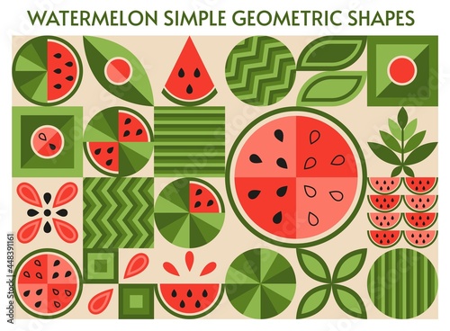 Set of watermelon elements, simple geometric forms