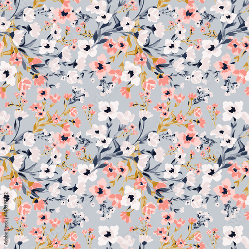Beautiful floral motif. pink flowers intertwined in a seamless pattern on a gentle background