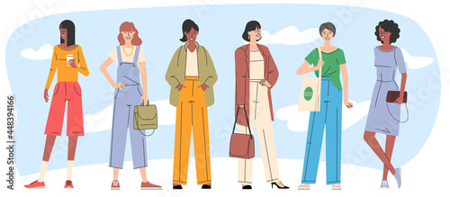 Young women trendy characters