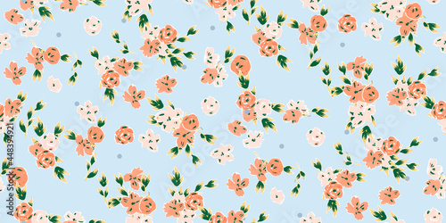 Seamless pattern with blooming flowers, summer blooming bouquets of flowers.