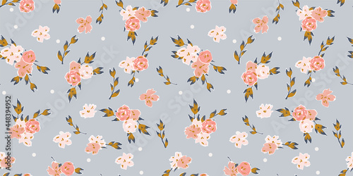 Seamless pattern with blooming flowers, summer blooming bouquets of flowers.