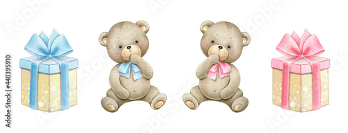 Fotografia Cute little bears with gift boxes