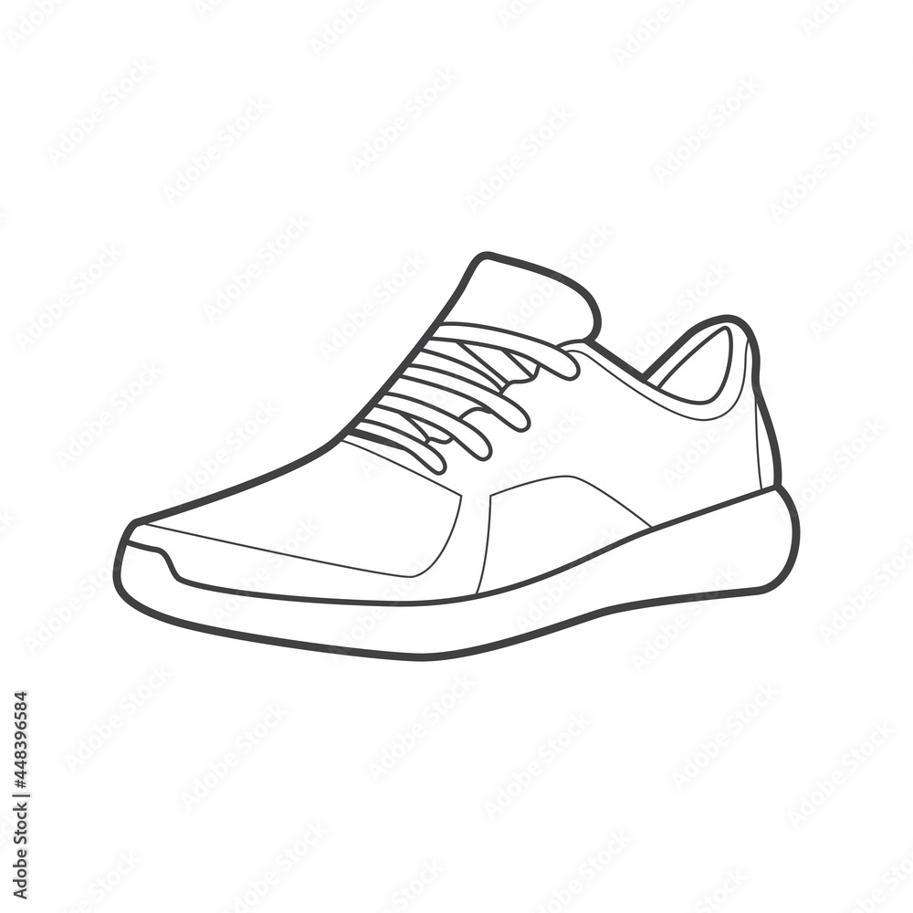 Sneakers. Shoes sneaker outline drawing vector, Sneakers drawn in a sketch style, black line sneaker trainers template outline, vector Illustration. Sneakers. Shoes sneaker outline drawing vector, Sneakers drawn in a sketch style, black line sneaker trainers template outline, vector Illustration.