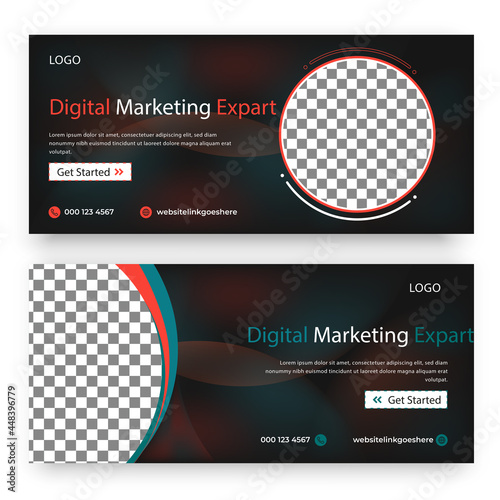 Corporate abstract social media cover banner promotion template, Horizontal header web banner.  