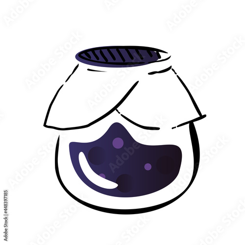 vector illustration with jar of blueberry jam on white background