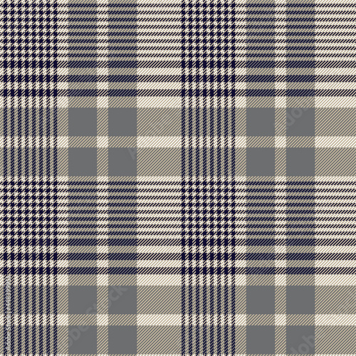 Blue and gray glen check plaid. Houndstooth twill pattern design. Fabric swatch close-up.
