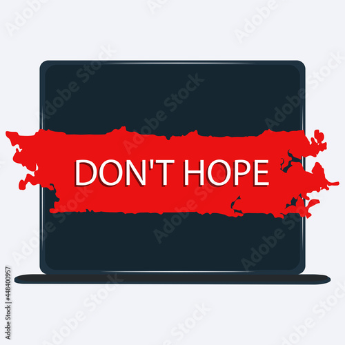 Computer with an inscription on the screen - vector. Internet addiction. Doom scroll.