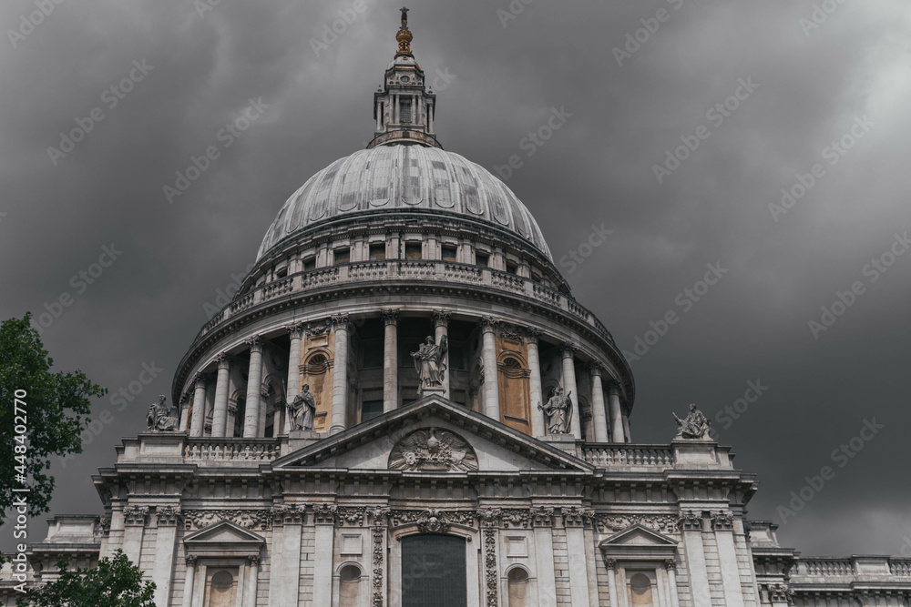 London UK - August 1st 2021: St Paul's Cathedral and Millenium bridge in London during a cloudy day