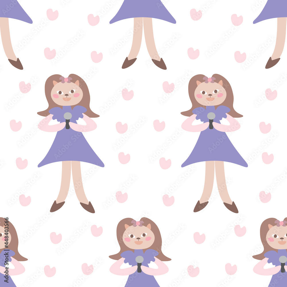 seamless repeating pattern with cat girls and hearts seamless repeating pattern with cat girls and hearts